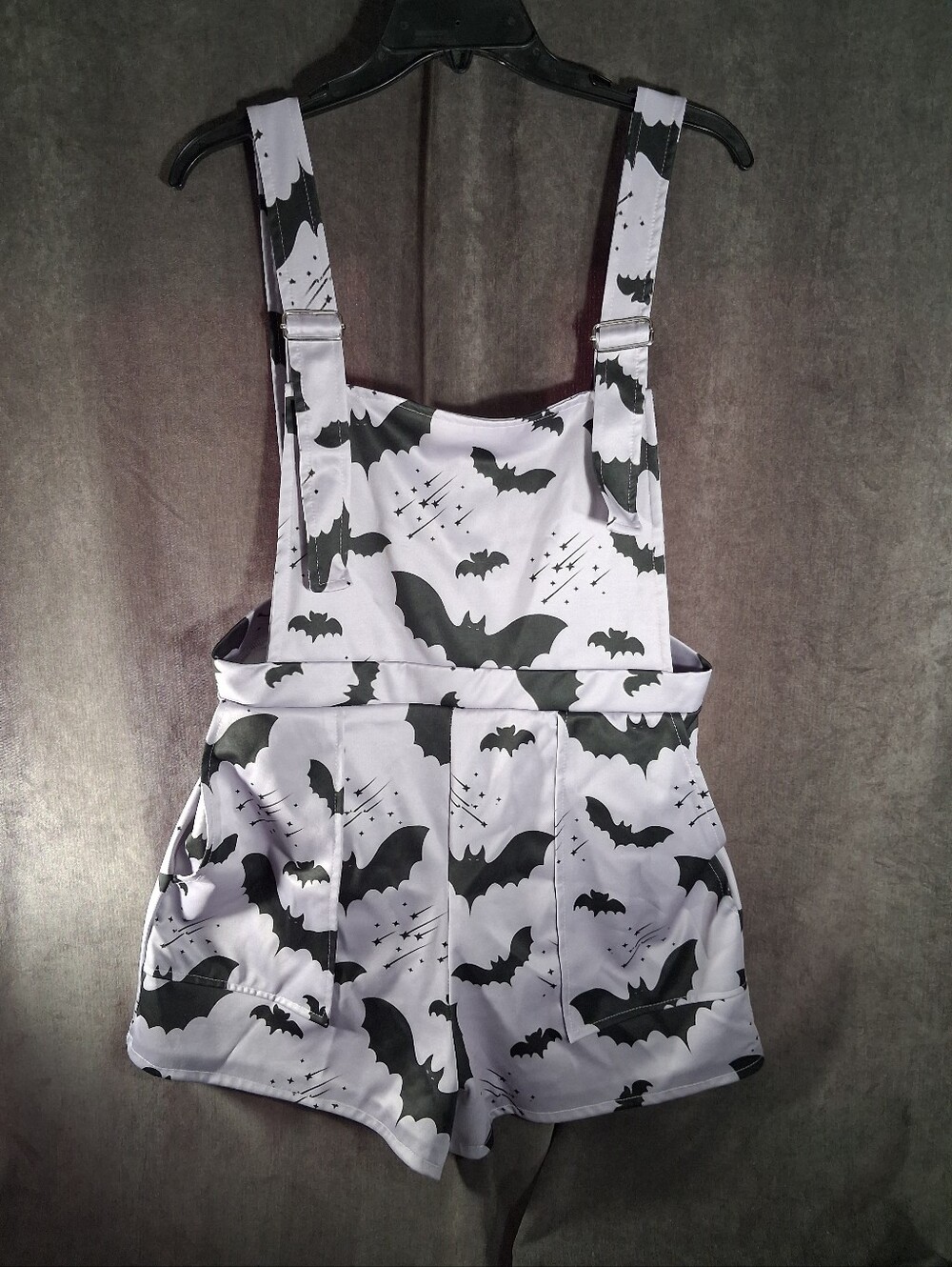 In Control Clothing Pastel Purple & Black Bats Overalls Romper Shorts VG+ XL